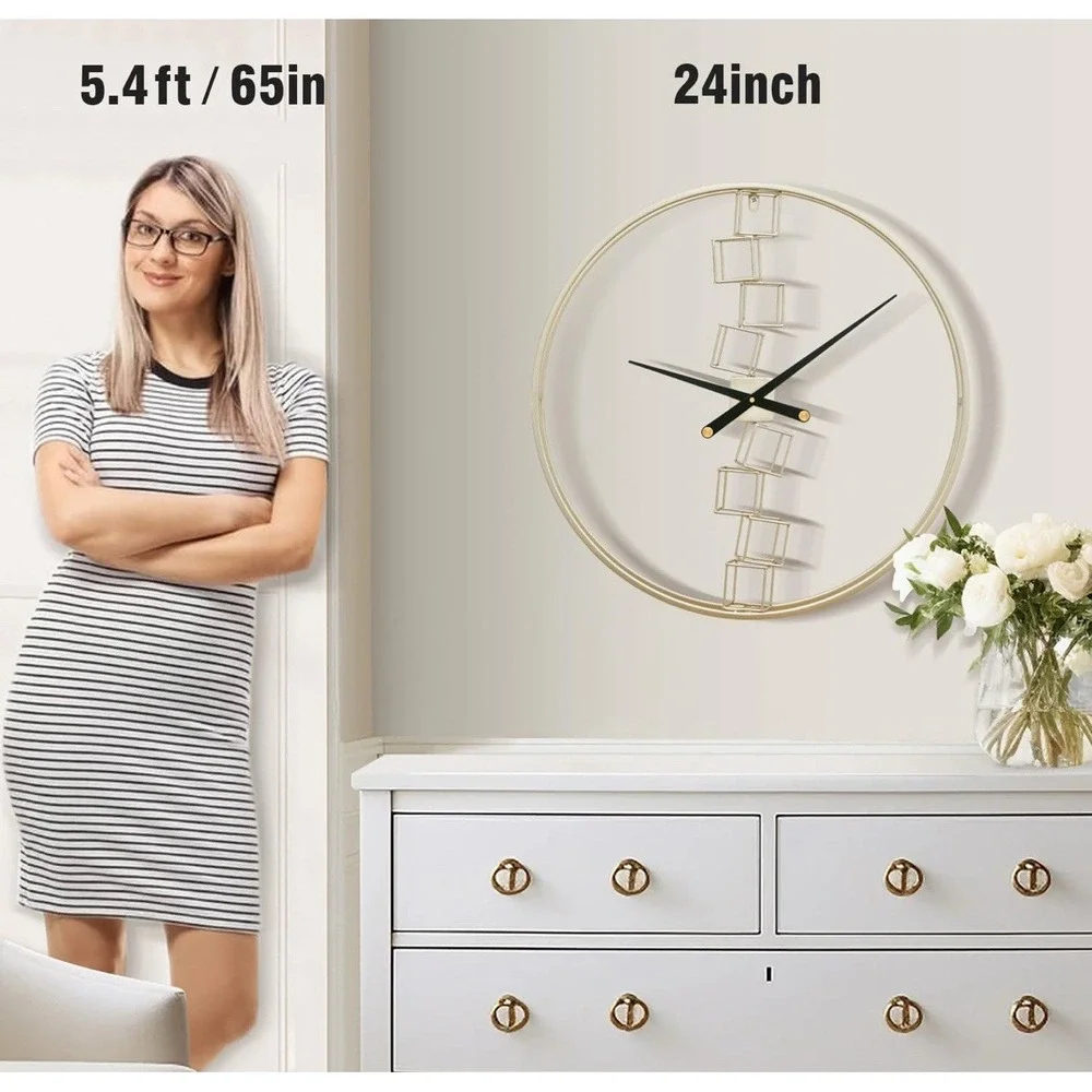 Micasso 24 in Simple Blocks Wall Clock Gold Modern Minimalist Any Room New